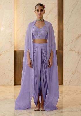 Lavender Embroidered Handwork Fusion Set