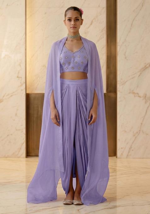 Lavender Embroidered Handwork Fusion Set