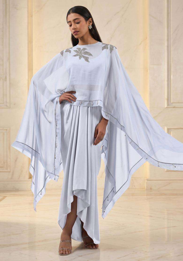 Lucent White Embroidered Handwork Fusion Set - Indya
