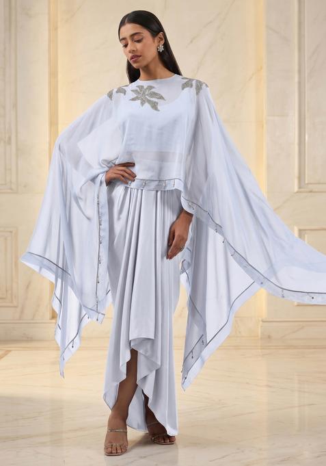 Lucent White Embroidered Handwork Fusion Set