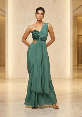 Sage Green Embroidered Handwork Fusion Set