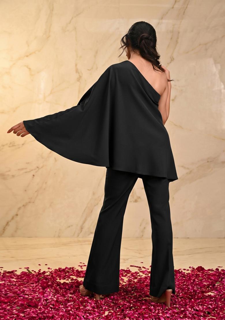 Black Embroidered Handwork Fusion Set - Indya