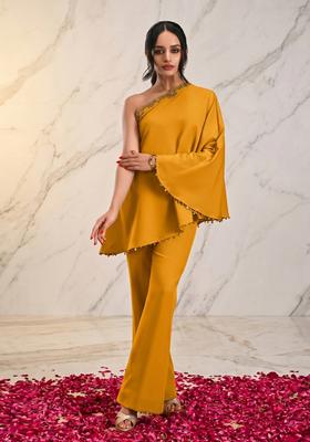 Gold Yellow Embroidered Handwork Fusion Set
