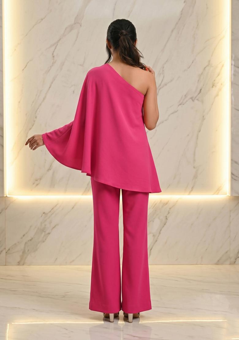 Hot Pink Embroidered Handwork Fusion Set - Indya