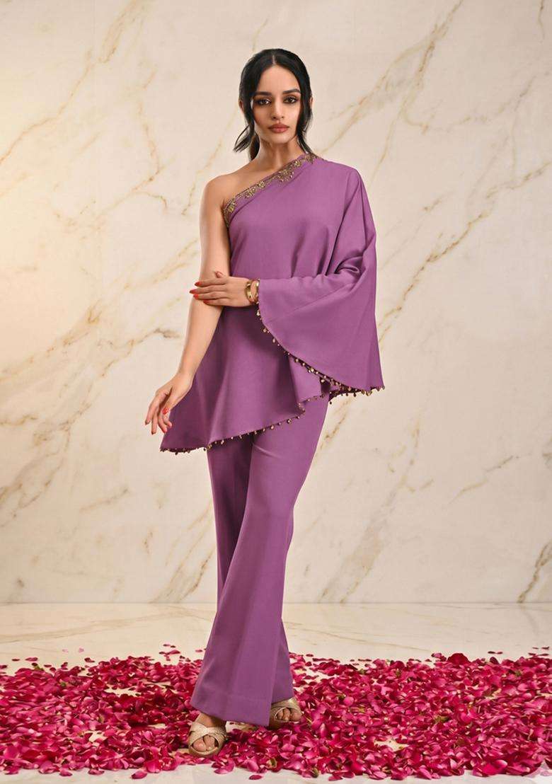 Orchid Embroidered Handwork Fusion Set - Indya