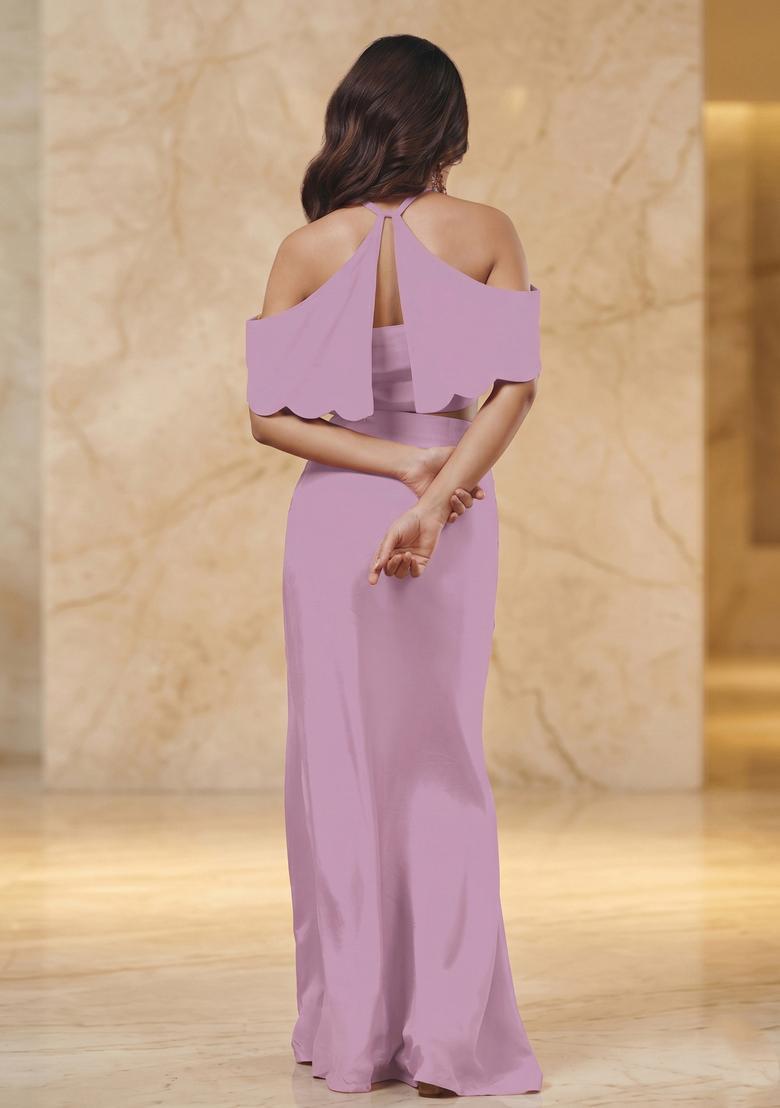 Lavender Embroidered Handwork Fusion Set - Indya