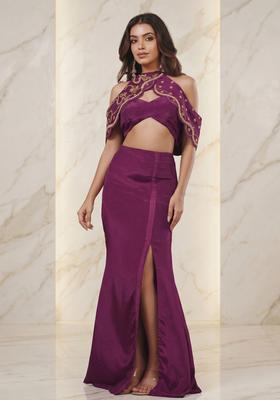 Wine Embroidered Handwork Fusion Set