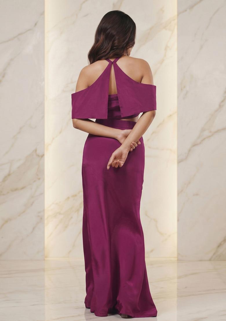 Wine Embroidered Handwork Fusion Set - Indya