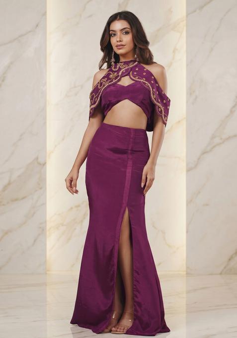 Wine Embroidered Handwork Fusion Set