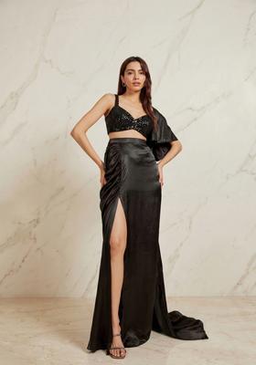 Black Embroidered Handwork Fusion Set