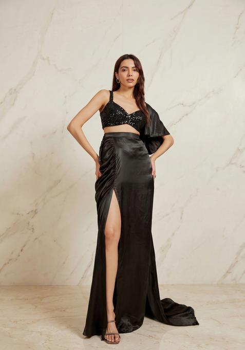Black Embroidered Handwork Fusion Set