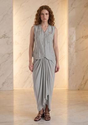 Silver Grey Embroidered Handwork Fusion Set