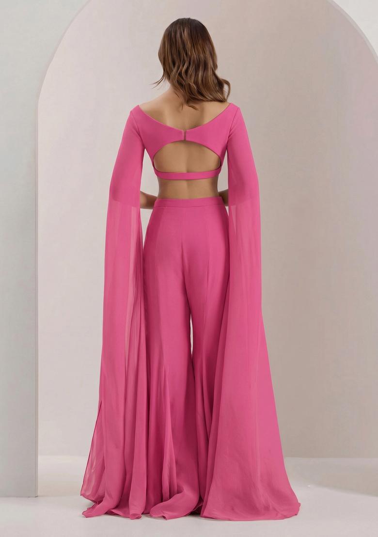 Pink Embroidered Handwork Fusion Set - Indya