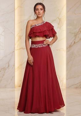 Red Embroidered Handwork Fusion Set