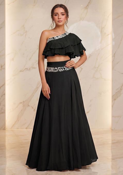Black Embroidered Handwork Fusion Set