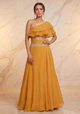 Mustard Embroidered Handwork Lehenga Set