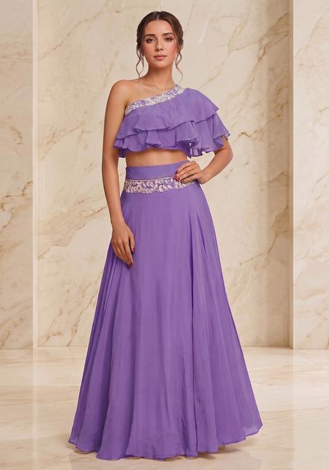 Purple Embroidered Handwork Lehenga Set
