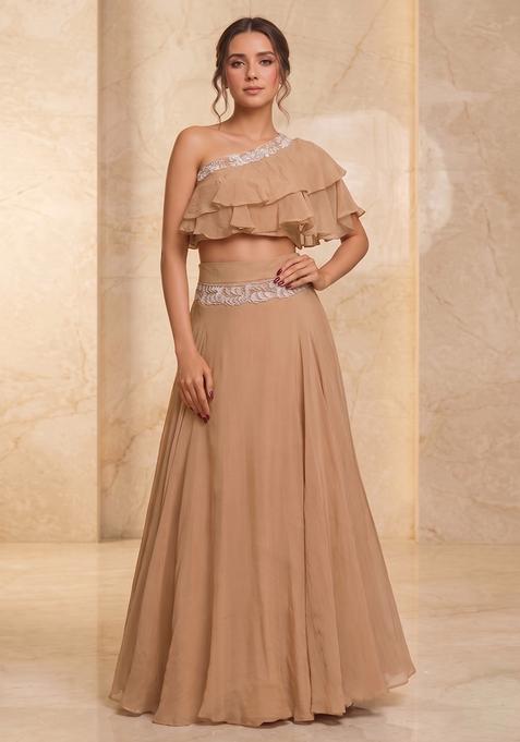 Beige Embroidered Handwork Lehenga Set