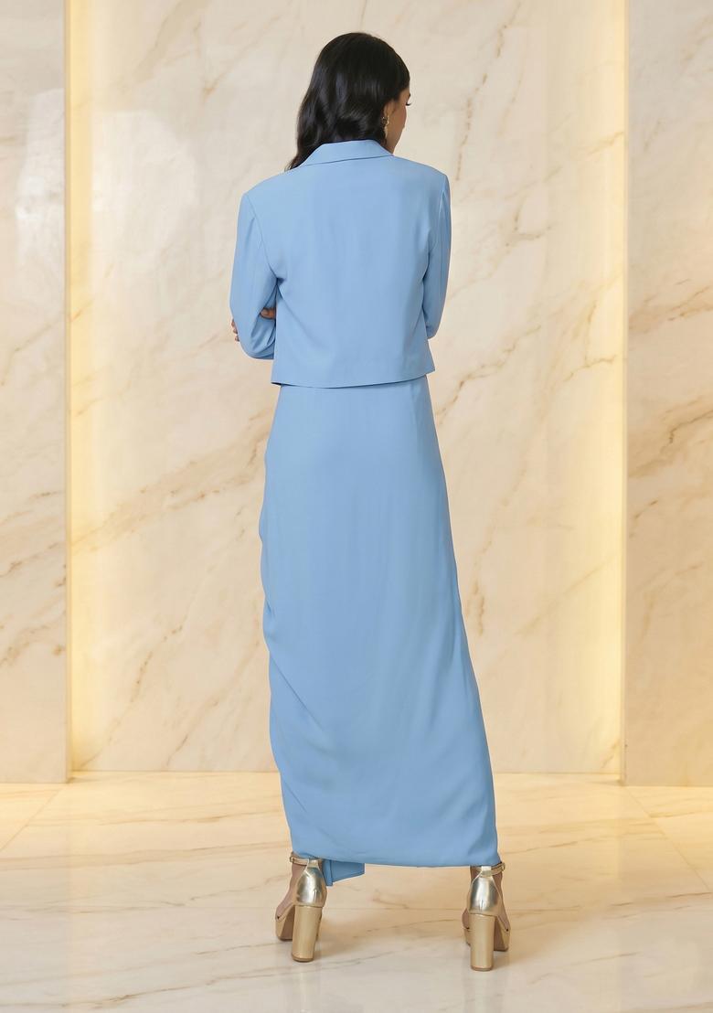 Light Blue Embroidered Handwork Fusion Set - Indya