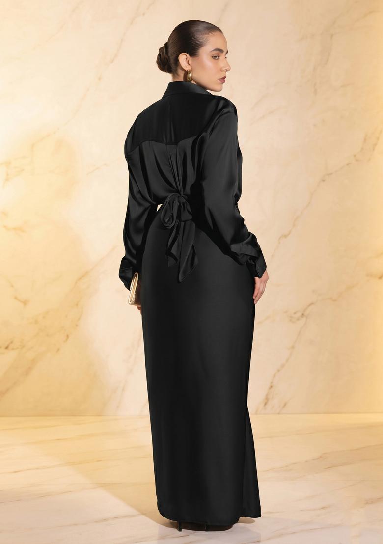 Black Embroidered Handwork Fusion Set - Indya