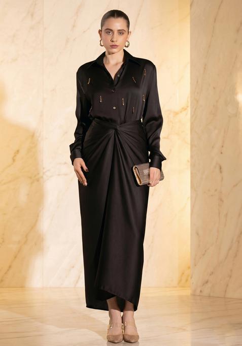 Black Embroidered Handwork Fusion Set