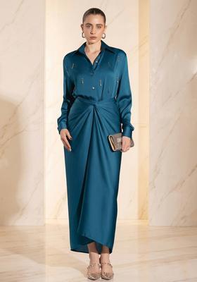 Teal Embroidered Handwork Fusion Set