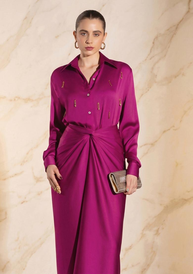 Rani Pink Embroidered Handwork Fusion Set - Indya