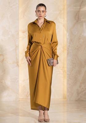 Mustard Embroidered Handwork Fusion Set