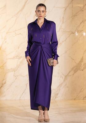 Purple Embroidered Handwork Fusion Set