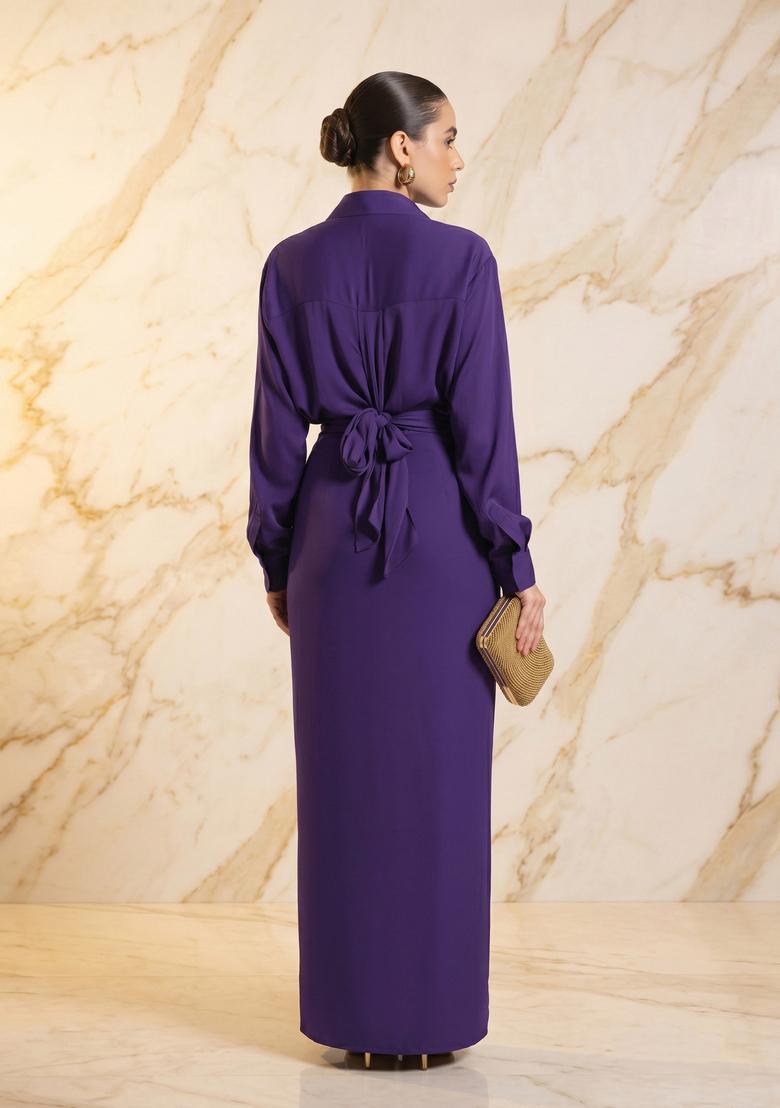 Purple Embroidered Handwork Fusion Set - Indya
