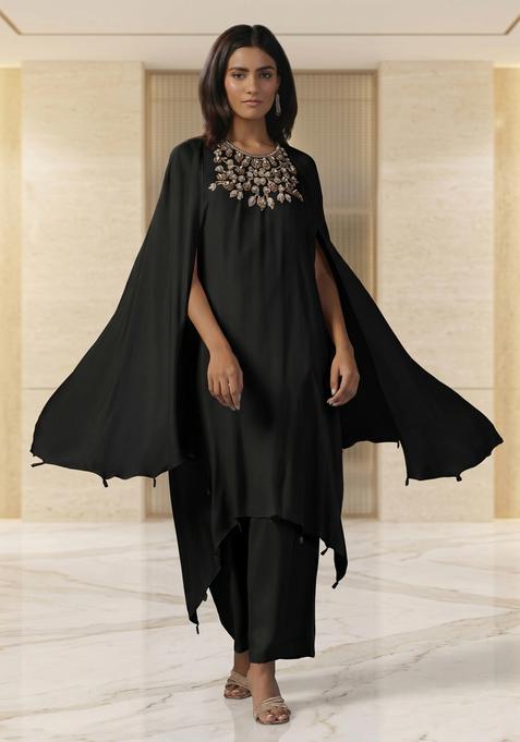 Black Embroidered Handwork Fusion Set