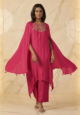 Pink Embroidered Handwork Fusion Set