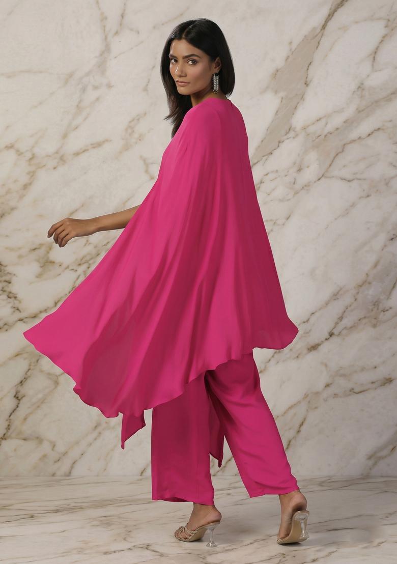 Pink Embroidered Handwork Fusion Set - Indya
