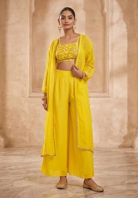 Sunshine Yellow Embroidered Handwork Fusion Set