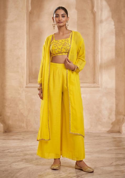 Sunshine Yellow Embroidered Handwork Fusion Set