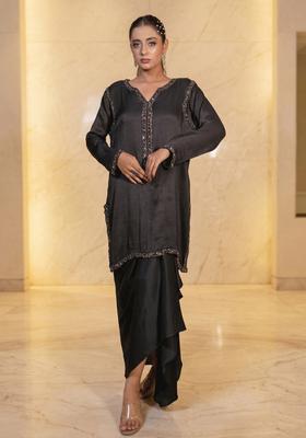 Black Embroidered Handwork Fusion Set
