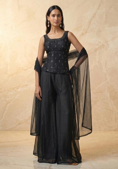 Black Embroidered Handwork Lehenga Set
