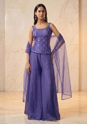 Violet Embroidered Handwork Lehenga Set