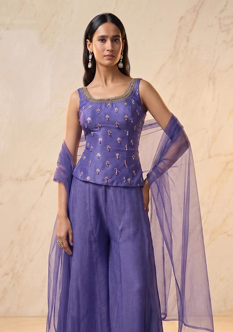 Violet Embroidered Handwork Lehenga Set - Indya