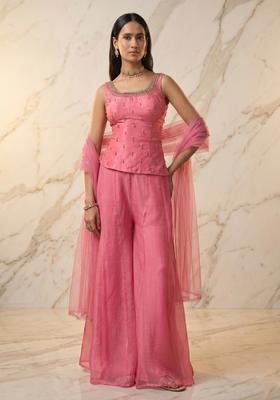 Rose Pink Embroidered Handwork Lehenga Set