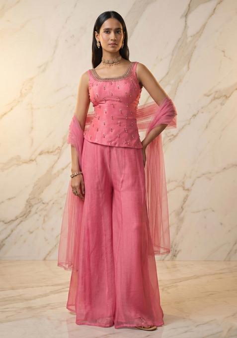 Rose Pink Embroidered Handwork Lehenga Set