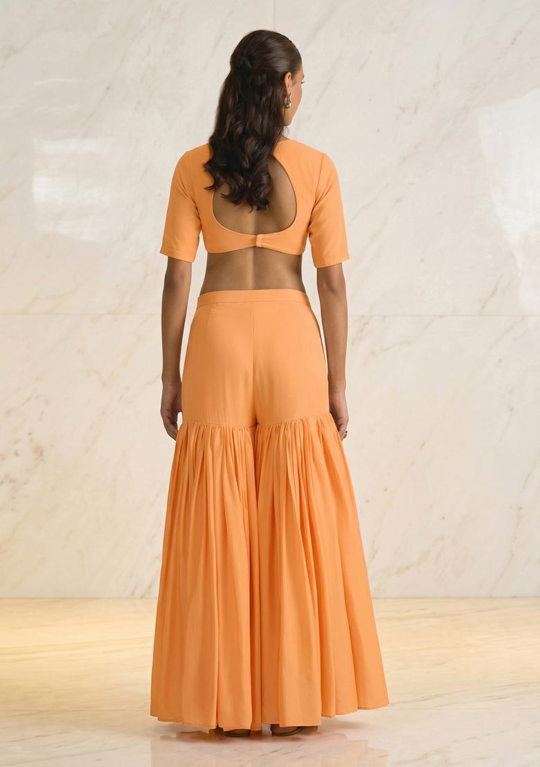 Peach Embroidered Handwork Lehenga Set - Indya