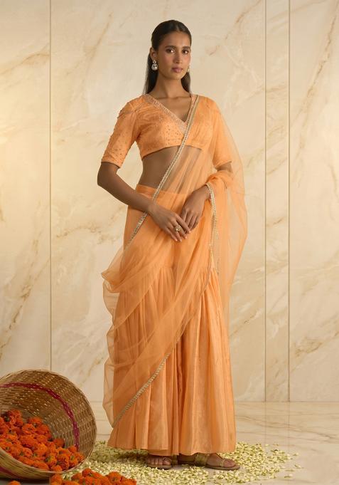 Peach Embroidered Handwork Lehenga Set