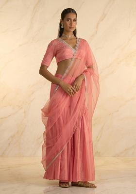 Coral Pink Embroidered Handwork Lehenga Set