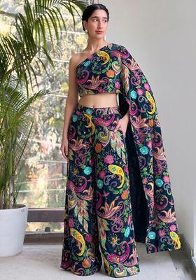 Deep Teal Printed Crepe Fusion Set