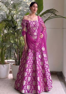 Magenta Jacquard Brocade Lehenga Set