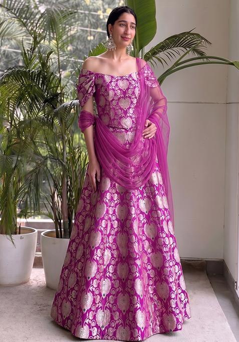 Magenta Jacquard Brocade Lehenga Set