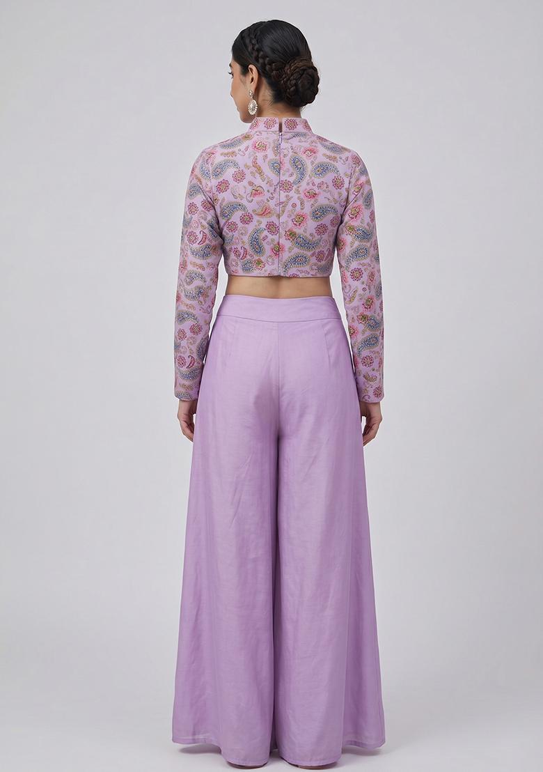 Lavender Printed Crepe Fusion Set - Indya