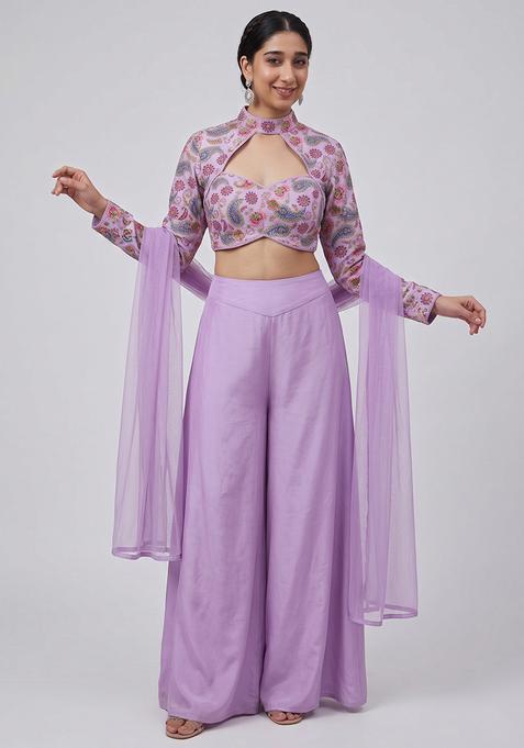 Lavender Printed Crepe Fusion Set