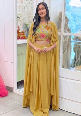Mustard Printed Organza Fusion Set